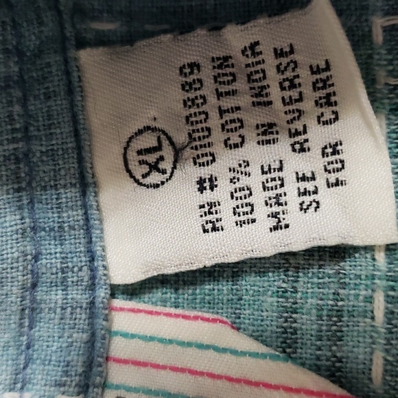 Keren Hart. Teal/Blue/Purple/Pink Plaid; Button up; Short Sleeve Top Size XL EUC - Picture 14 of 15